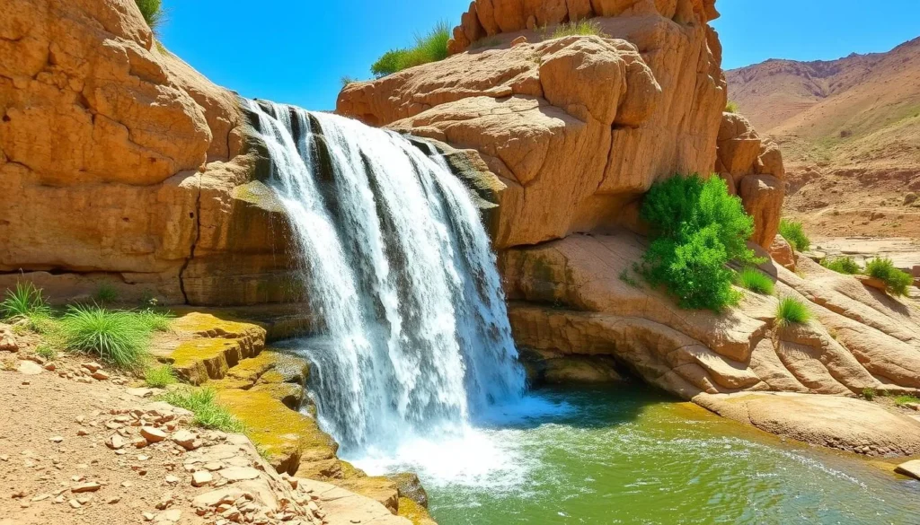 Pir Ghaib Waterfall cascading down rocky cliffs with surrounding vegetation