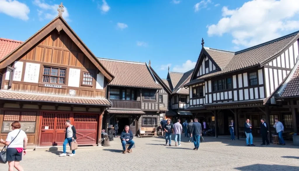 Reconstructed Dutch trading post buildings at Dejima, showing Western architecture in Nagasaki City, Japan