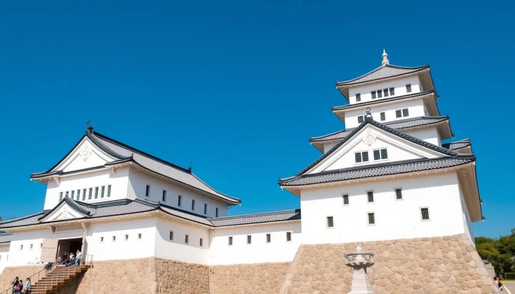 Reconstructed white walls and turrets of Kanazawa Castle Park