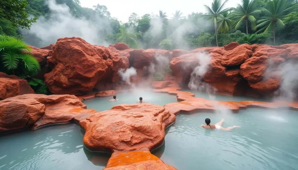 Red Rock Hot Spring in Valencia with natural pools surrounded by red rocks