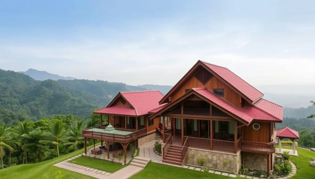 Resort in Bandarban Hills with traditional architecture and mountain views