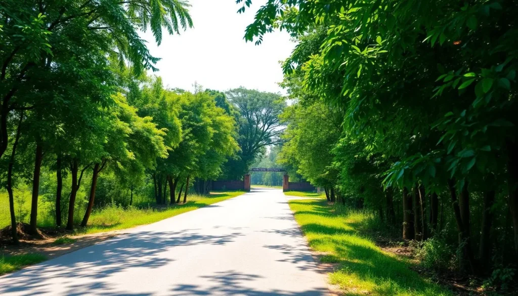 Road leading to Altadighi National Park entrance with directional signage in Bangladesh Road leading to Altadighi National Park entrance with directional signage in Bangladesh