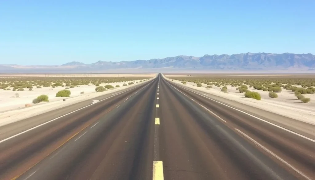Road leading to the Salton Sea with desert landscape on both sides Road leading to the Salton Sea with desert landscape on both sides