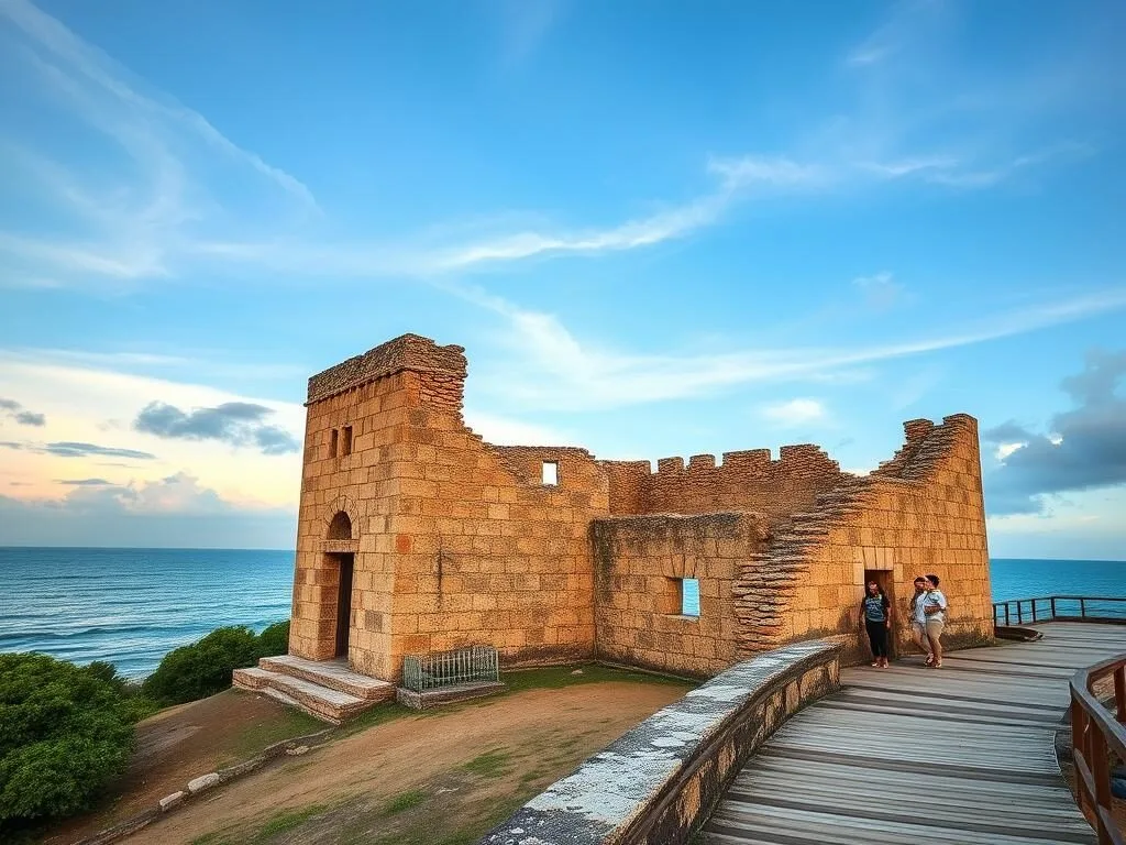 Ruins of Spanish watchtower at Kota Park with ocean view Ruins of Spanish watchtower at Kota Park with ocean view