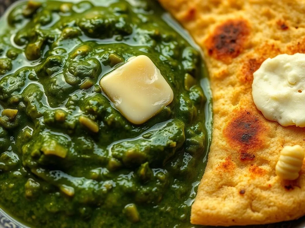Saag with Makki ki Roti from Hyderabad Pakistan cuisine