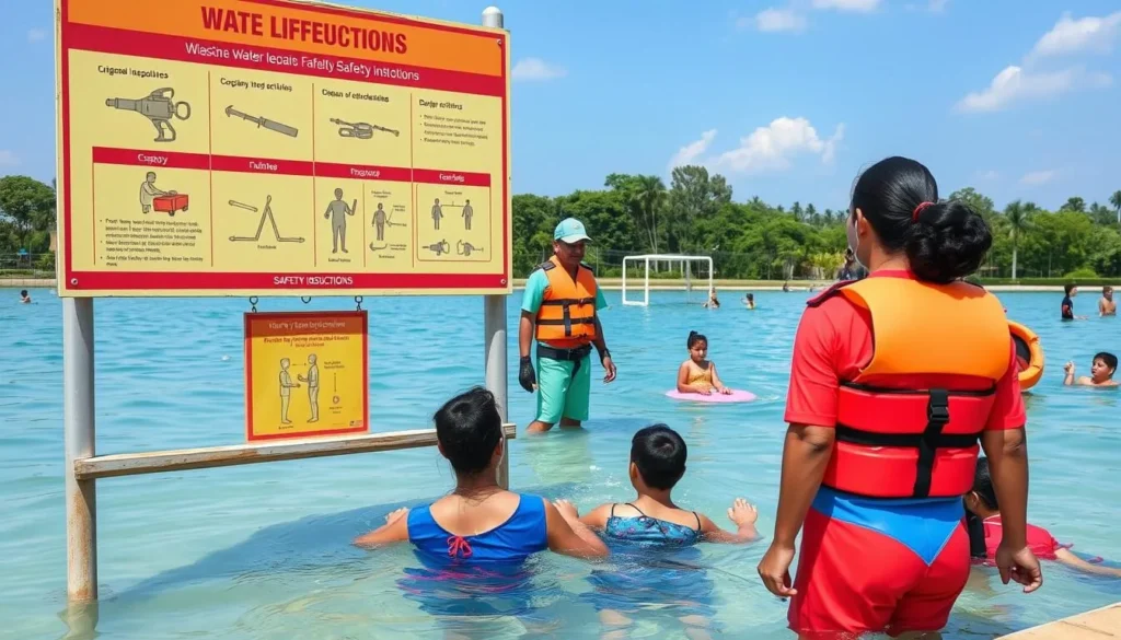 Safety instructions and lifeguards at Foy's Lake water activities area