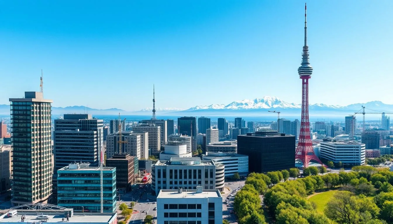 Sapporo cityscape with Sapporo TV Tower and snow-capped mountains in the background, showcasing top Sapporo Japan things to do