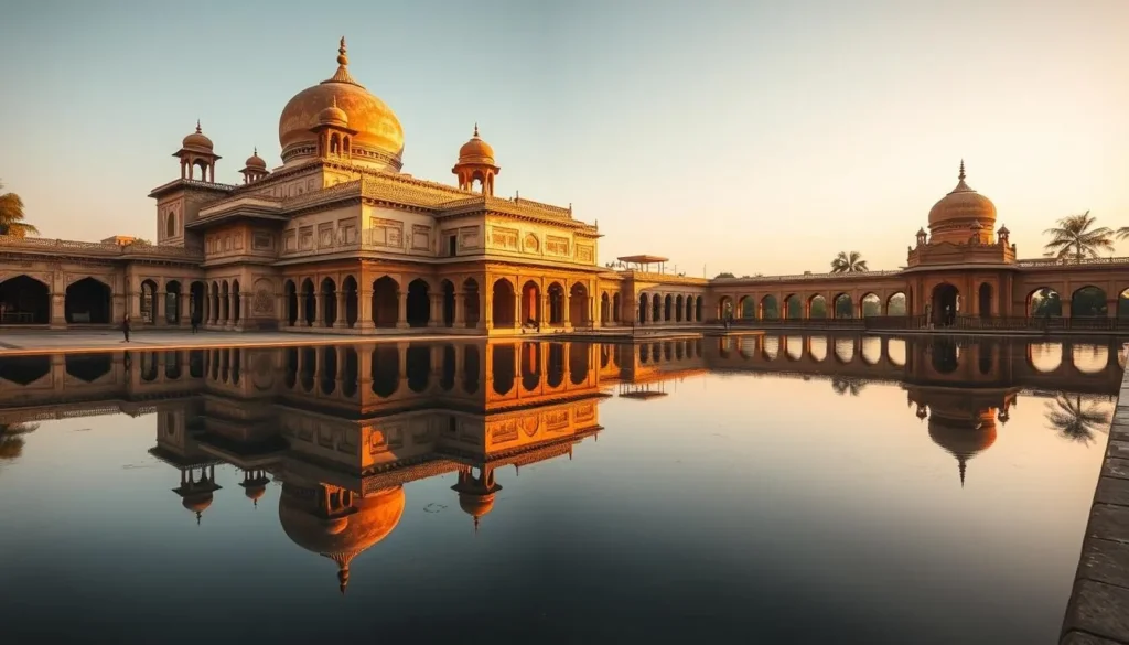 Sarkhej Roza complex in Ahmedabad showing the mosque, tomb, and lake with Islamic architecture Sarkhej Roza complex in Ahmedabad showing the mosque, tomb, and lake with Islamic architecture