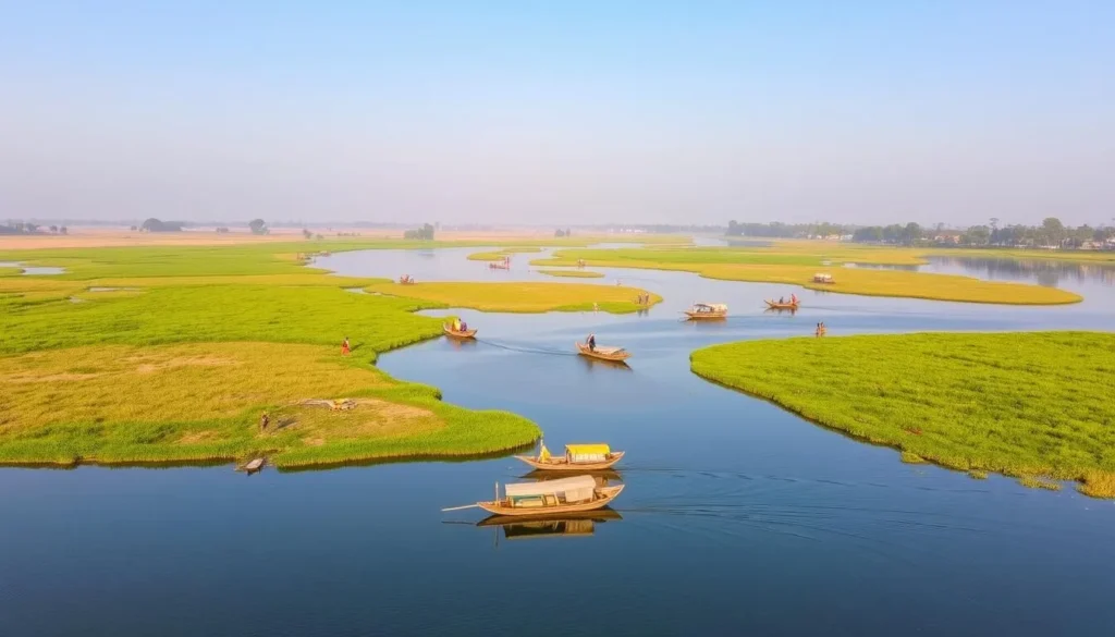 Scenic view of Barisal during the dry season with clear skies and calm waters