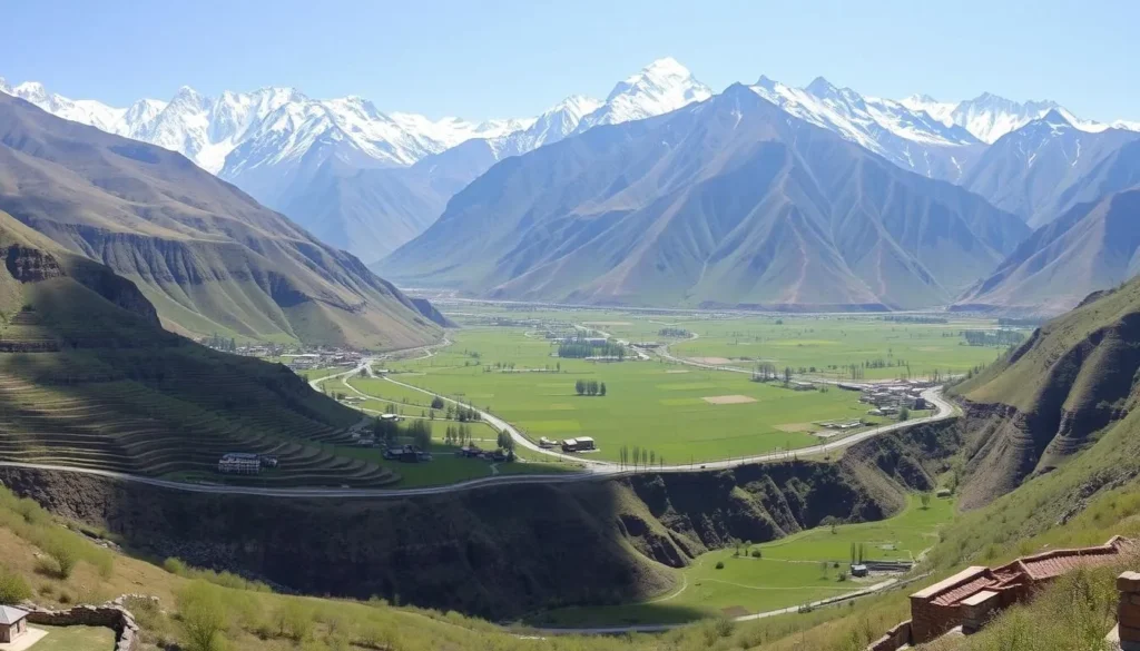 Scenic view of Hunza Valley with terraced fields and mountains, Pakistan Scenic view of Hunza Valley with terraced fields and mountains, Pakistan