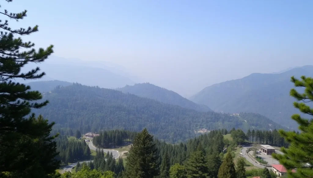 Scenic view of Murree Hill Station near Rawalpindi Pakistan showing mountains and pine forests