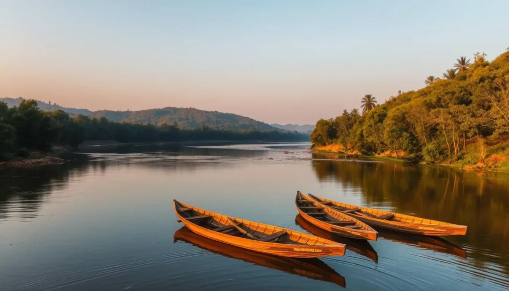 Scenic view of Narayani River in Bharatpur Nepal with boats and lush greenery