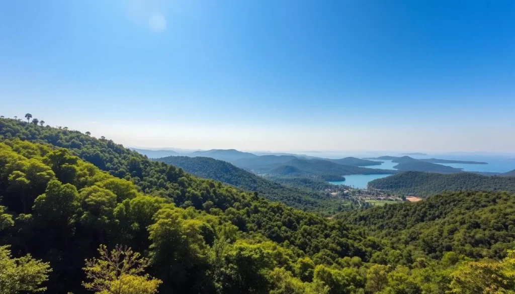 Seasonal view of Kaptai National Park during the dry season showing clear skies and vibrant landscapes Seasonal view of Kaptai National Park during the dry season showing clear skies and vibrant landscapes
