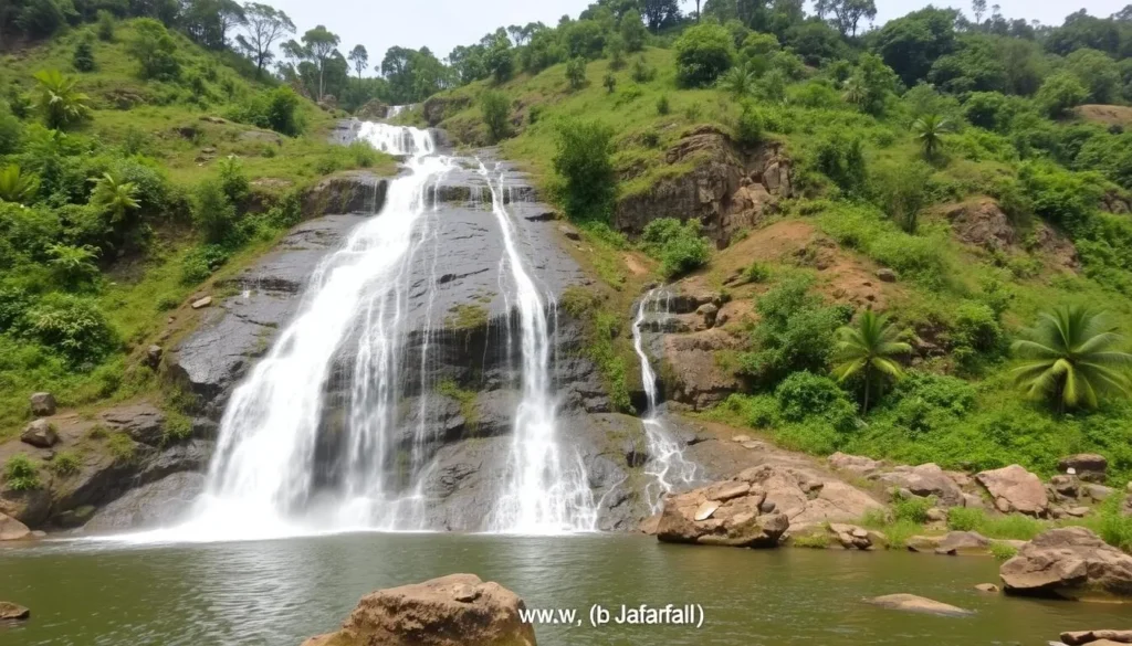 Sengram Punji Waterfall cascading down the hillside Sengram Punji Waterfall cascading down the hillside