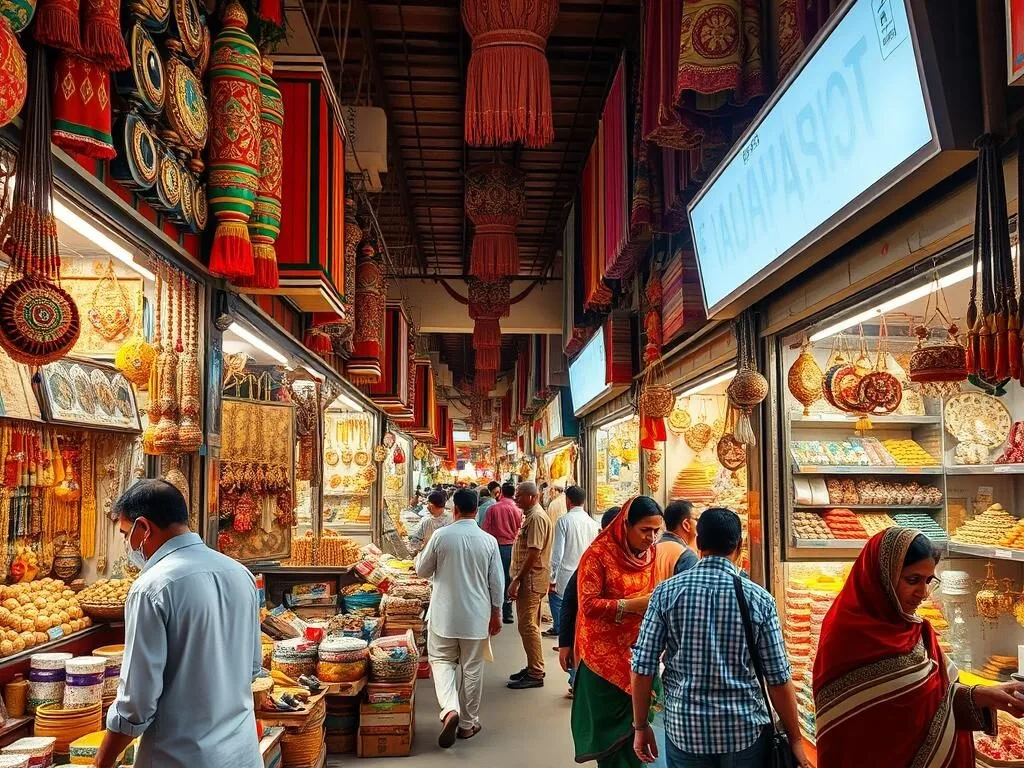 Shahi Bazaar market in Hyderabad Pakistan with colorful goods