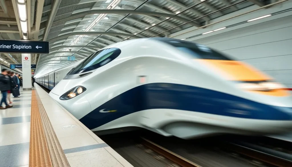 Shinkansen bullet train arriving at Shin-Osaka Station