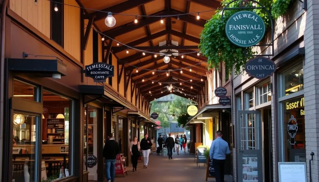 Shops and cafes in Temescal Alley near Lake Temescal
