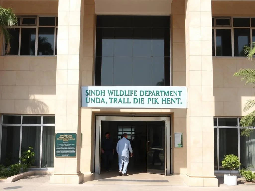 Sindh Wildlife Department office entrance in Karachi where visitors obtain permits for Kirthar National Park, Pakistan