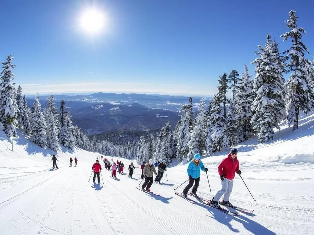 Skiers and snowboarders enjoying fresh powder at Big Bear Mountain