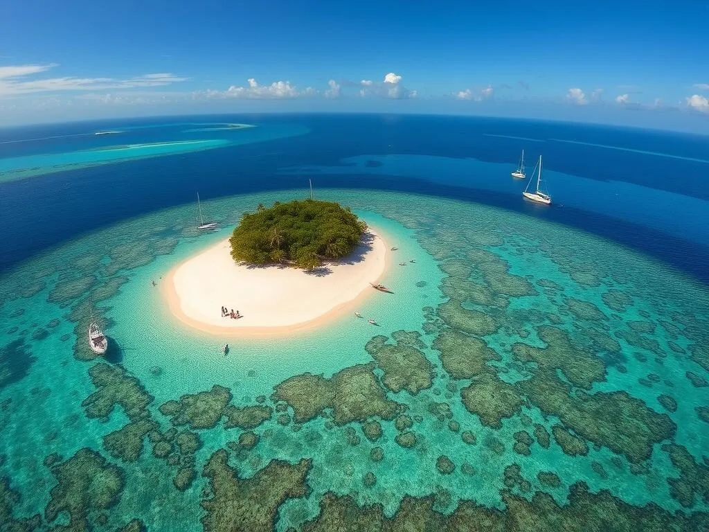 Small island of Tulang Diot with surrounding coral reefs