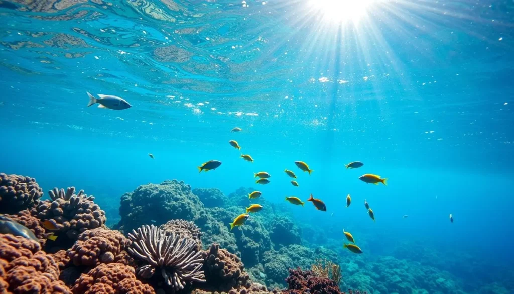 Snorkeling in crystal clear waters of Linapacan showing colorful coral reefs and tropical fish