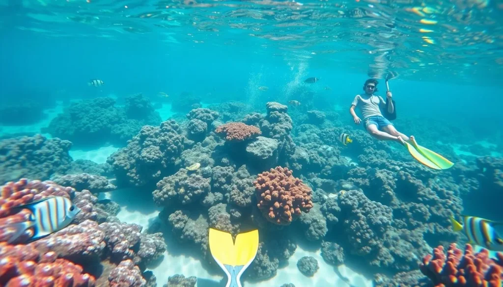 Snorkeling in the clear waters near Island Harbour with colorful fish and coral