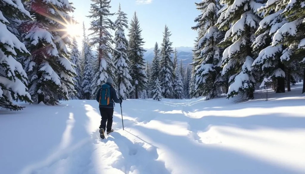 Snowshoeing in Sandpoint Idaho winter landscape Snowshoeing in Sandpoint Idaho winter landscape