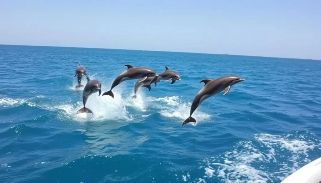 Spinner dolphins jumping near a tour boat off Pamilacan Island