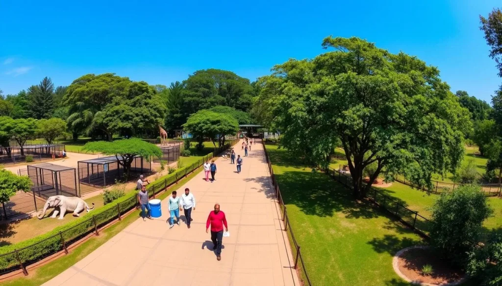 Sri Chamarajendra Zoological Gardens (Mysore Zoo) showing well-maintained pathways and animal enclosures with visitors