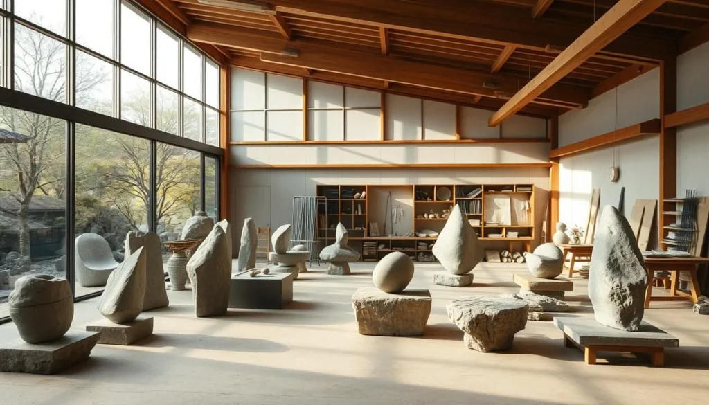 Stone sculptures and workshop at the Isamu Noguchi Garden Museum Stone sculptures and workshop at the Isamu Noguchi Garden Museum