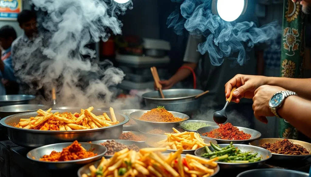 Street food vendor preparing local snacks in Hyderabad Pakistan