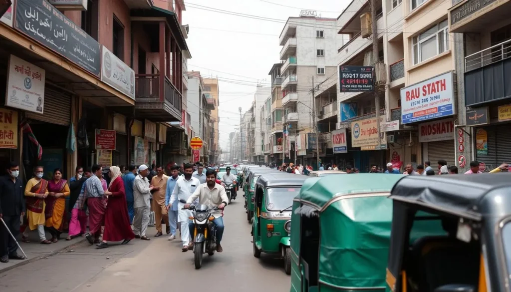Street scene in Sialkot showing local life and architecture