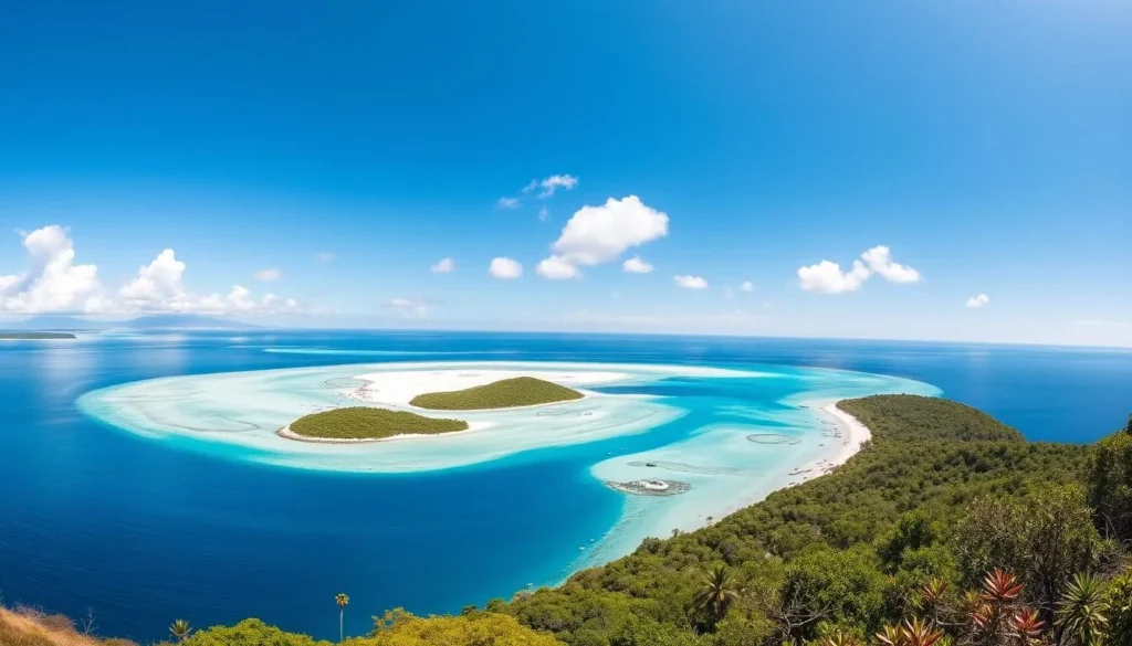Sumilon Island during perfect weather conditions with clear blue skies and calm waters Sumilon Island during perfect weather conditions with clear blue skies and calm waters