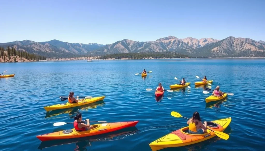 Summer kayaking on Big Bear Lake with mountain backdrop
