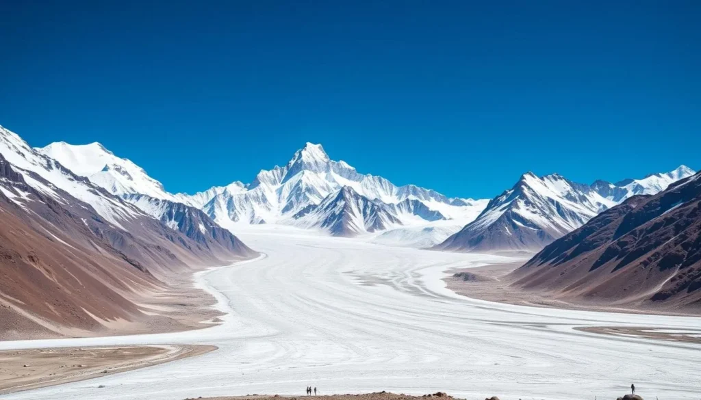 Summer view of Concordia with clear skies and perfect trekking conditions