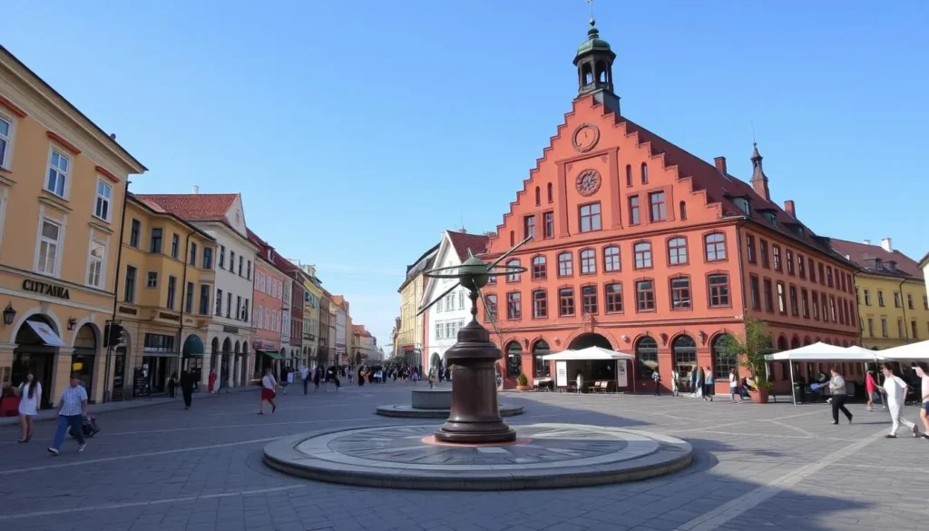 Sundial Square in Siauliai, Lithuania, with its distinctive sundial