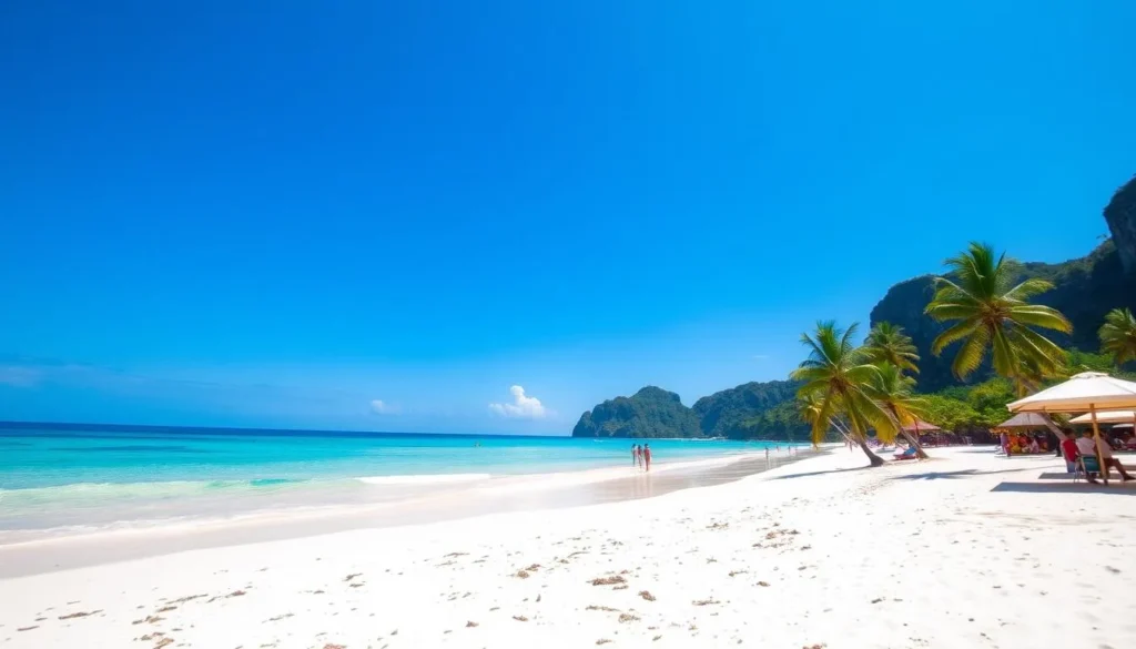 Sunny beach in El Nido during dry season, perfect weather for experiencing the best things to do in El Nido, Philippines Sunny beach in El Nido during dry season, perfect weather for experiencing the best things to do in El Nido, Philippines