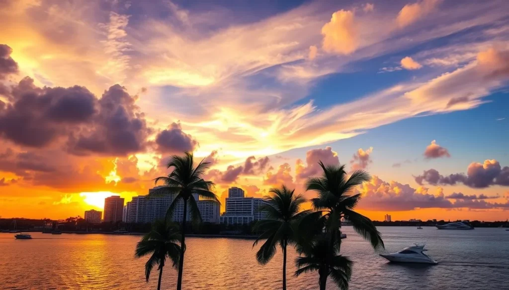 Sunset over West Palm Beach skyline and Intracoastal Waterway Sunset over West Palm Beach skyline and Intracoastal Waterway