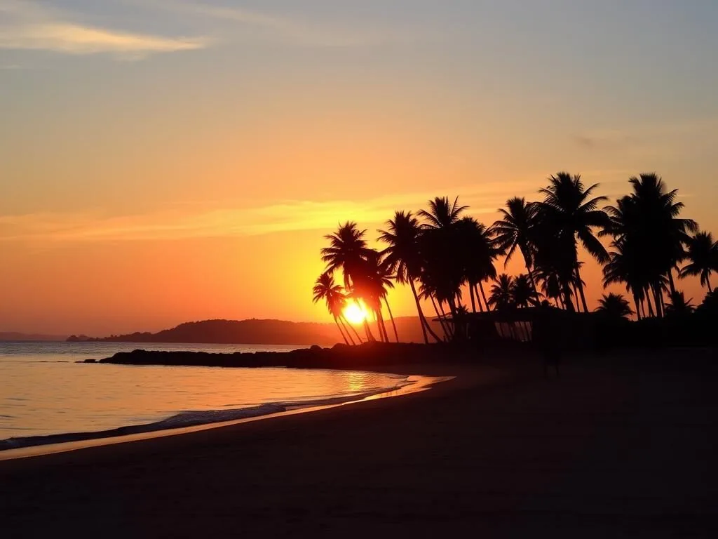 Sunset view at Samal Island Philippines beach with palm trees Sunset view at Samal Island Philippines beach with palm trees