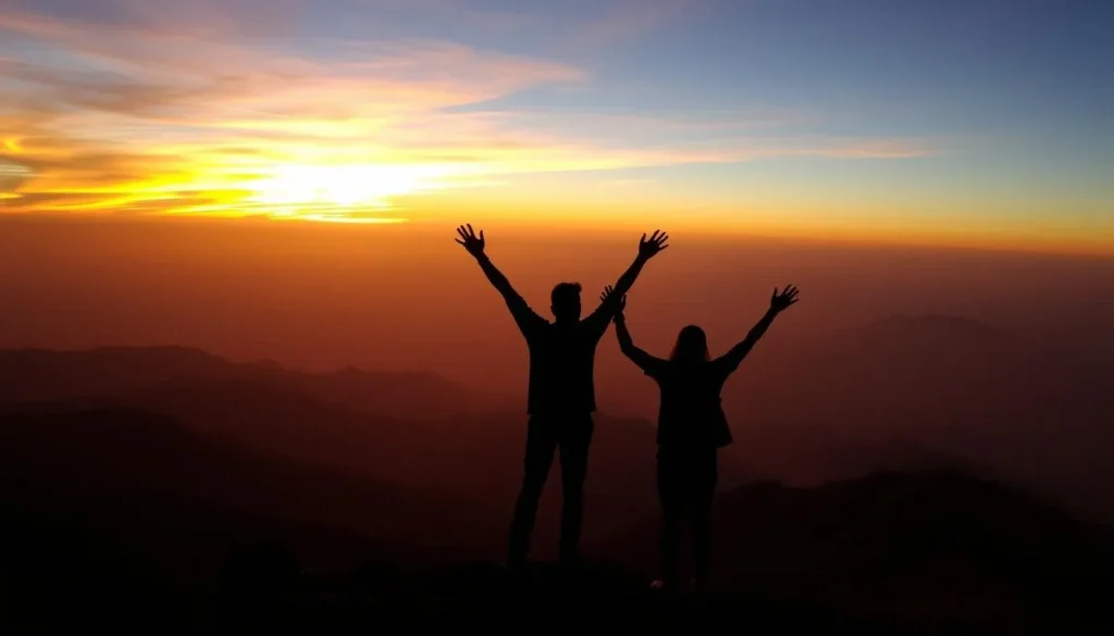 Sunset view from Dumlong Range with trekkers enjoying the panoramic vista