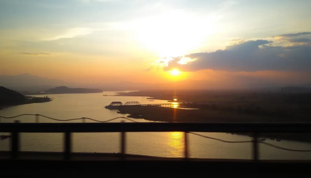 Sunset view from Jaflong Bridge overlooking the Piyain River Sunset view from Jaflong Bridge overlooking the Piyain River