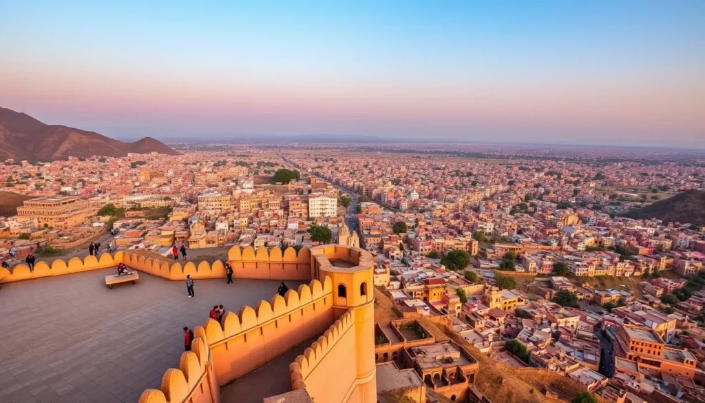 Sunset view from Nahargarh Fort overlooking the entire Pink City of Jaipur