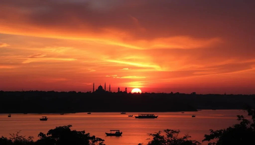Sunset view of Bhopal city with Upper Lake in the foreground Sunset view of Bhopal city with Upper Lake in the foreground