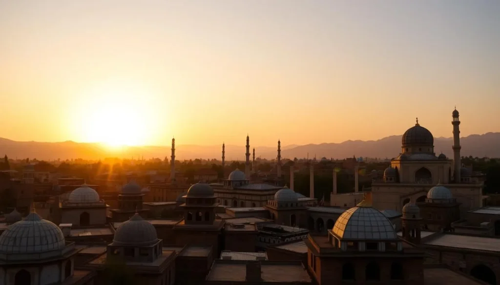 Sunset view of Peshawar old city with historic architecture