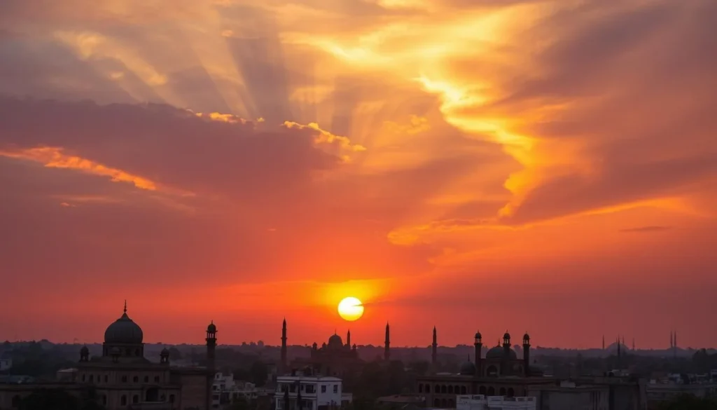 Sunset view over Bahawalpur's skyline showing a blend of historic architecture and natural beauty