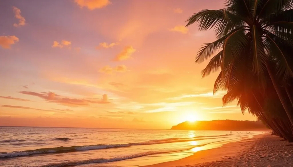 Sunset view over Poro Island beach during dry season with clear skies
