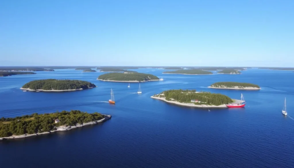 Swedish Archipelago with islands and boats
