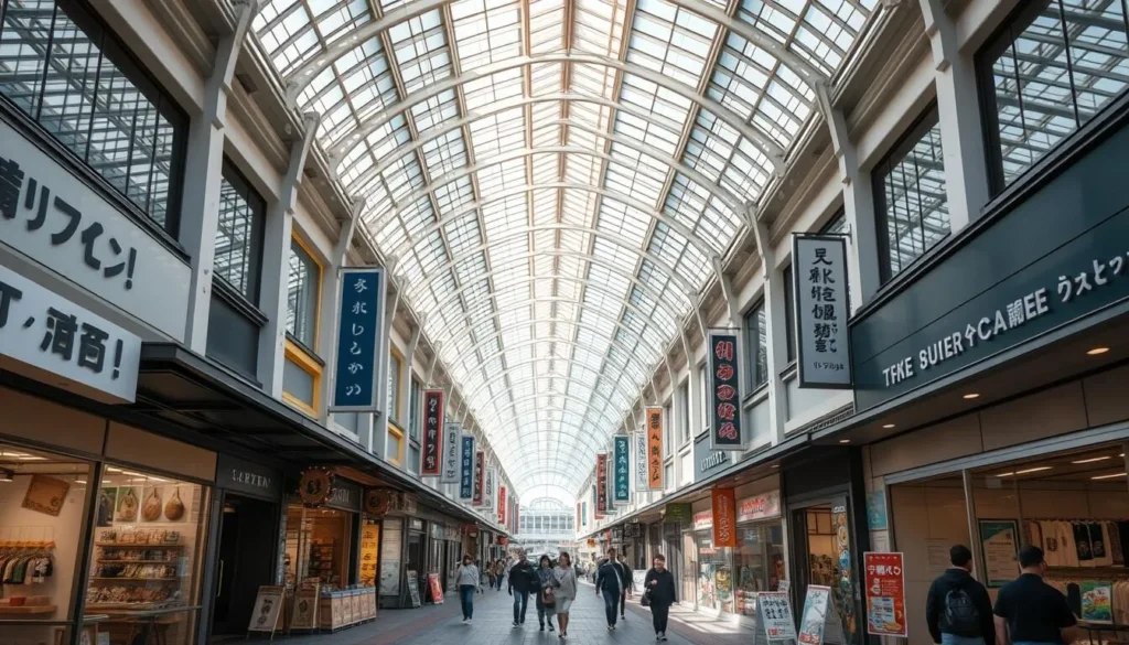Takamatsu Marugame-machi Shopping Street with its glass arcade and various shops Takamatsu Marugame-machi Shopping Street with its glass arcade and various shops
