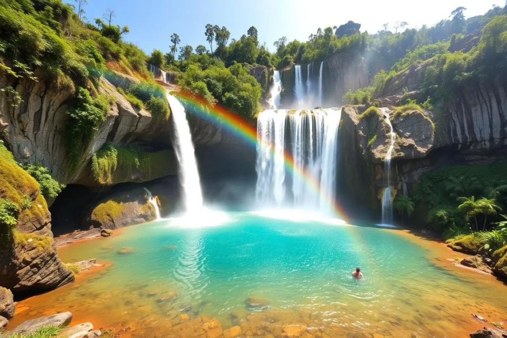 The 200-meter high Bomod-ok Waterfall with turquoise pool in Sagada
