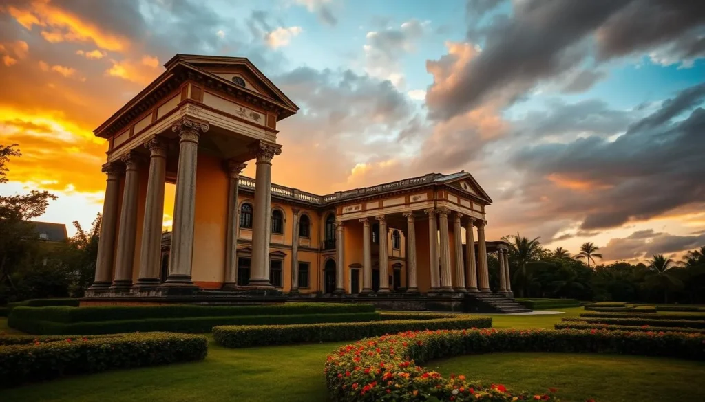 The Ruins in Talisay at sunset with golden light illuminating the structure